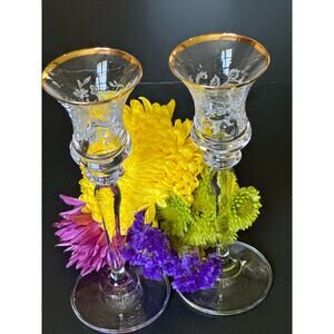 2 Vintage Mikasa Candlestick Holders, or champaign toasting, Lace, Gold Trim.